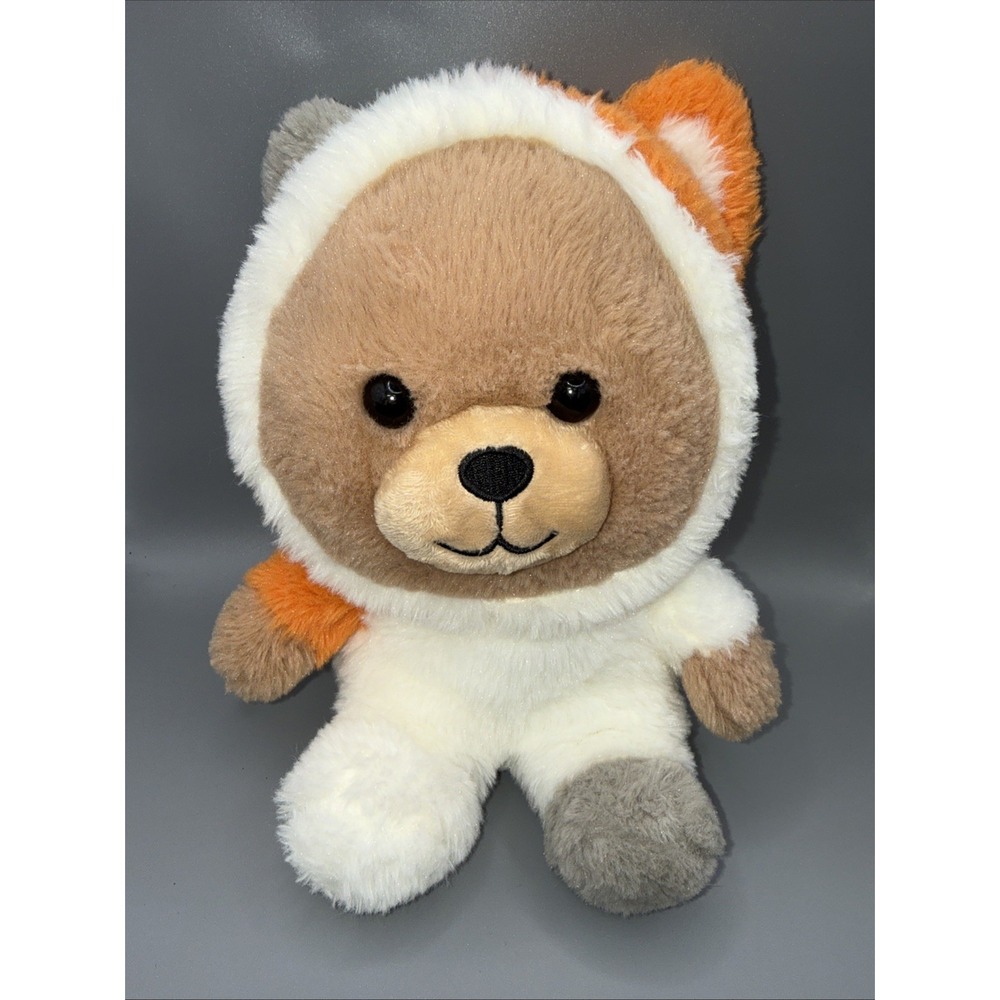Cute & Cuddly Whimsical Tan Bear in Calico Kitty Outfit 10" Plush
